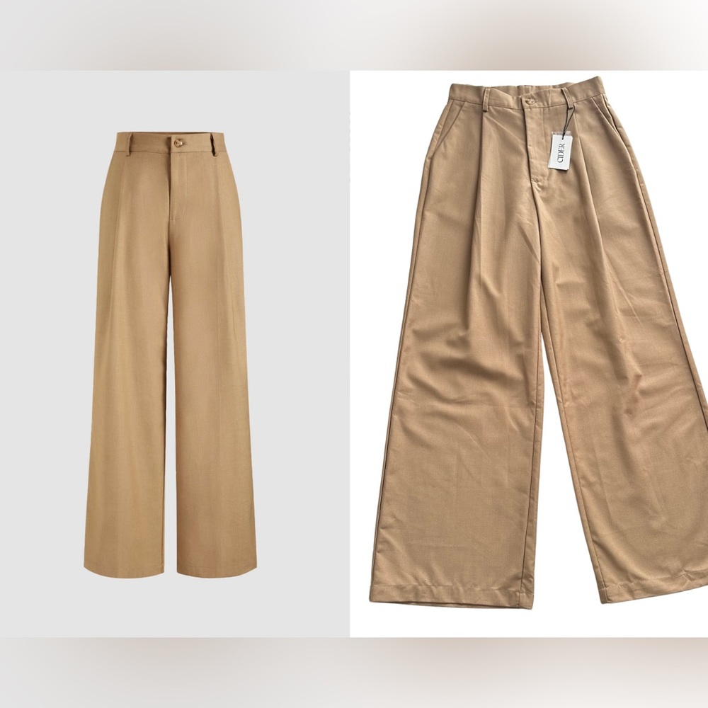 NWT Cider Wide Leg Trousers Pants Women Small Khaki Pleated 26X29‎ Preppy Career